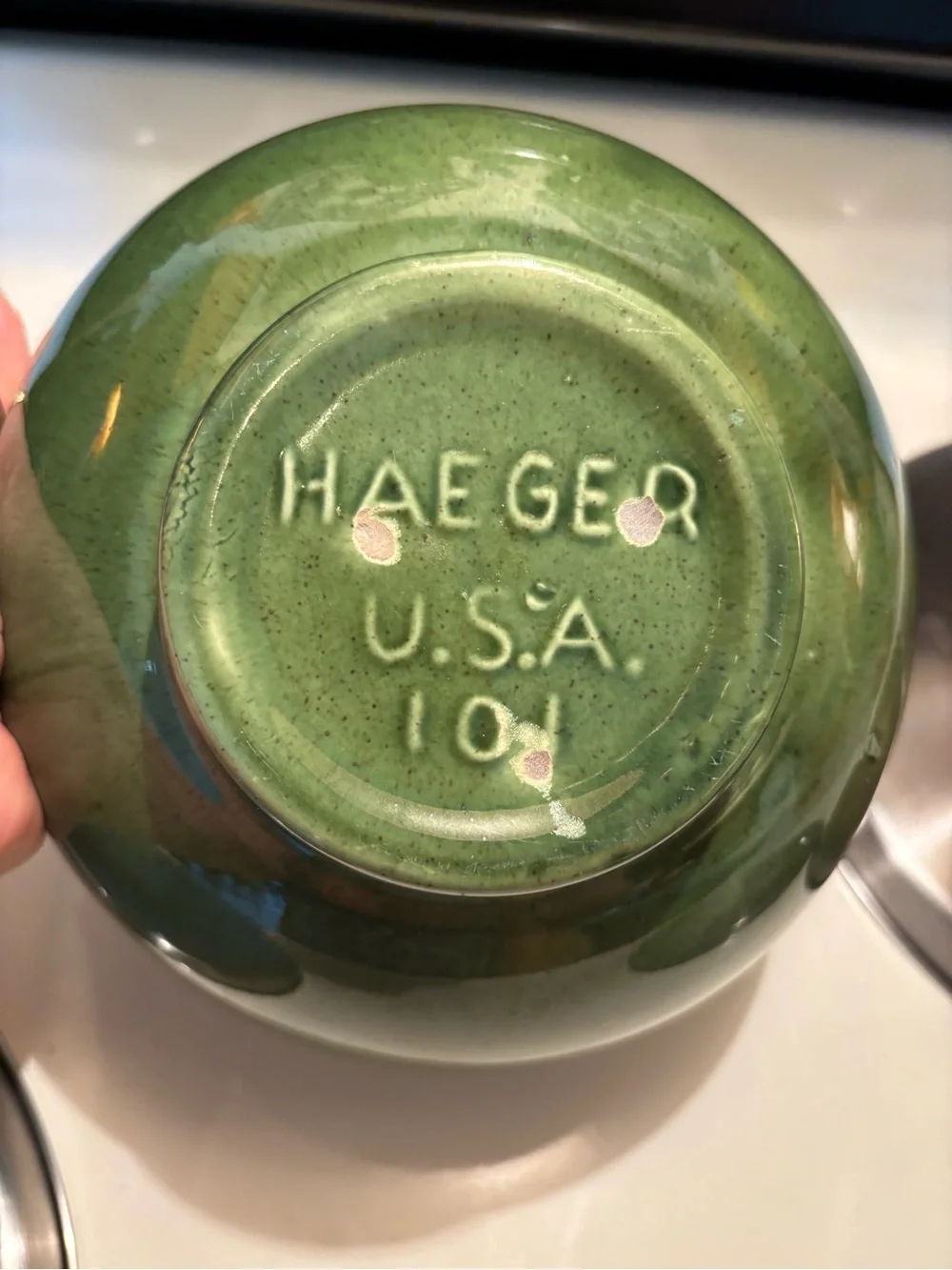 vintage Haeger USA 101 Pottery green footed console serving bowl